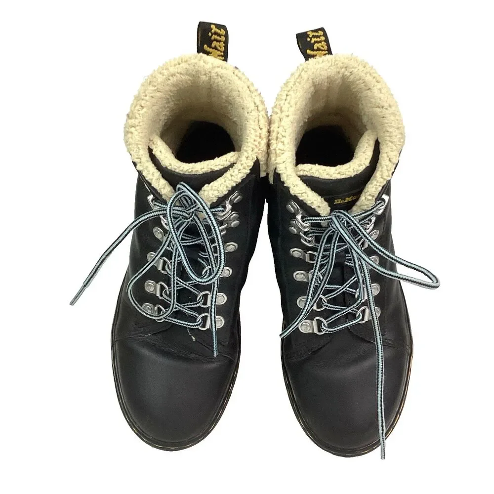 Dr Martens Combs Leather Boots Women's Sz 7 Black Y2K Sherpa Lined LA004